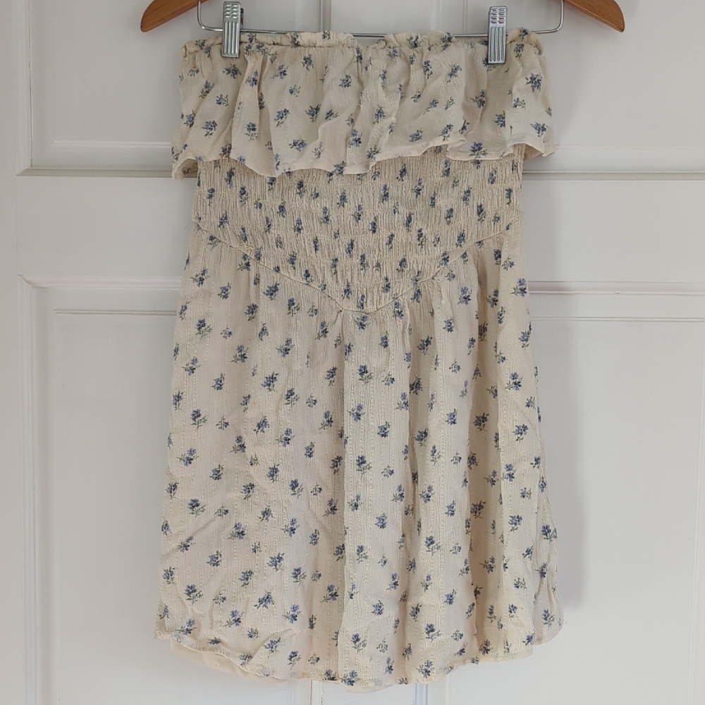 American Eagle Outfitters Blue Smocked Sundress Strapless Casual